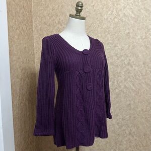 VTG Y2K 2000s Purple Chunky Cable Knit Button Up Babydoll Cardigan Sweater